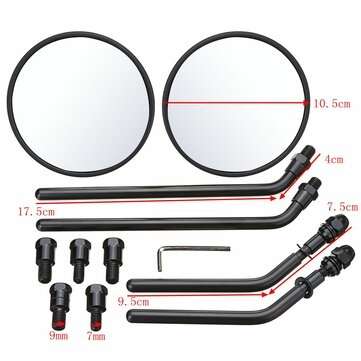 Diameter 105mm Retro Round Rearview Motorcycle Mirrors Long/Short Handle For Harl... (COLOR.: BLACK)