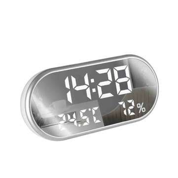 Digital USB Alarm Clock Portable Mirror HD LED Display with Time Humidity Tempe... (COLOR.: W-WHITE)