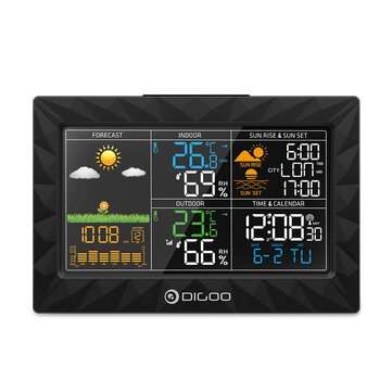 DIGOO DG-TH8988 3CH LCD Color Weather Station + Outdoor Remote Sensor Thermometer Humidity Snooze Cl