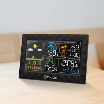 DIGOO DG-TH8988 3CH LCD Color Weather Station + Outdoor Remote Sensor Thermometer Humidity Snooze Cl