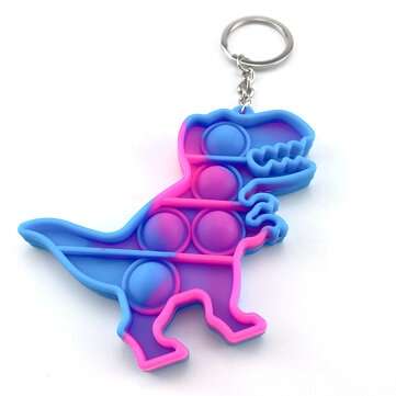 Dinosaur Silicone Keychain Rodent Sensory Squeeze Toy Pusher Bubble Set for Kids... (COLOR: BLUERED)