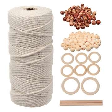 DIY Craft Cord Yarn Natural Cotton Wooden Bead Kit Tapestry Macrame Wall Hanging (TYPE: #1)