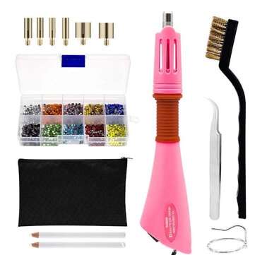 DIY Hot Fix Rhinestone Applicator Wand Setter Tools Kit Hot Drill Point Drill (COLOR1: PINK)
