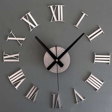 DIY Large Wall Clock Mirror Surface Sticker Modern Style Home Decoration Design (COLOR.: SILVER)