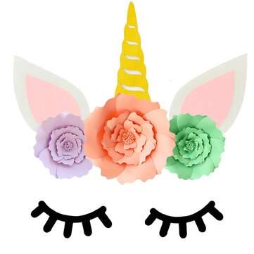 DIY Unicorn Paper Flowers Kit with Glitter Horn Ears Eyelashes Room Decor Party Suppl... (STYLE: #1)