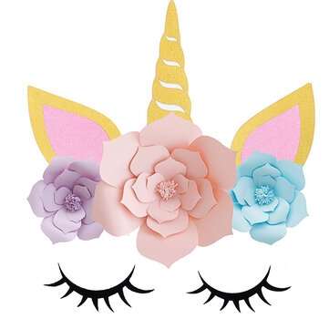 DIY Unicorn Paper Flowers Kit with Glitter Horn Ears Eyelashes Room Decor Party Suppl... (STYLE: #2)