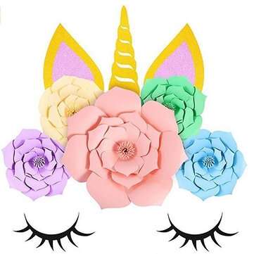 DIY Unicorn Paper Flowers Kit with Glitter Horn Ears Eyelashes Room Decor Party Suppl... (STYLE: #4)