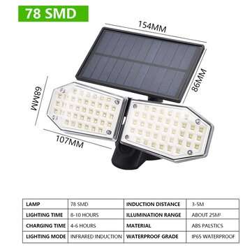 Double Head Motion Sensor LED Solar Light Outdoor Spotlight  Waterproof Rot... (LED QUANTITY: 78LED)