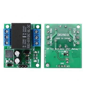 DR25E01 DC 6-24V 3-5A Flip-Flop Latch DPDT Relay Module Bistable Self-locking Switch Low Pulse Trigg