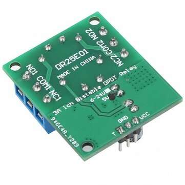 DR25E01 DC 6-24V 3-5A Flip-Flop Latch DPDT Relay Module Bistable Self-locking Switch Low Pulse Trigg