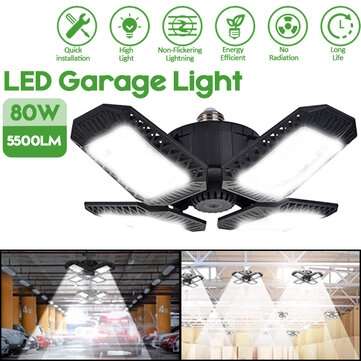 E27/E26 80W LED Garage Light Bulb Deformable Ceiling Fixture Shop Workshop Lamp (COLOR: BLACK)
