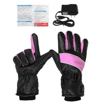 Electric Heated Full Finger Gloves Rechargeable Battery Motorcycle Outdoor Warmer ... (COLOR.: PINK)