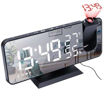 Electronic LED Projector Alarm Clock Desktop Digital Projection Alarm Clock Smart... (COLOR.: BLACK)