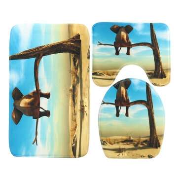 Elephant Animal Tree Desert Shower Curtain Bath Pad Pedestal Rug Lid Toilet Mat (TYPE: B)
