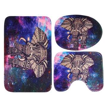 Elephant Bathroom Set Mouldproof Shower Curtain Non-Slip Rug Toilet Seat Cover Bath Ma... (SIZE: #3)