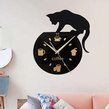 Emoyo ECY013 DIY Creative Coffee Cat Wall Clock Animal Wall Clock Quartz Wall Clock For Home Office