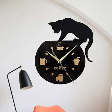 Emoyo ECY013 DIY Creative Coffee Cat Wall Clock Animal Wall Clock Quartz Wall Clock For Home Office