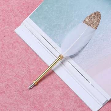 European Retro Feather Fountain Pen Copper Pen Holder Office Bussiness Signing Pe... (COLOR.: WHITE)