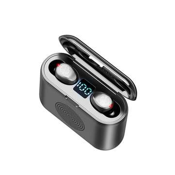 F9 2 In 1 Mini Digital Display bluetooth 5.0 Headphones IPX7 Wireless Stereo Earphone with Speaker C