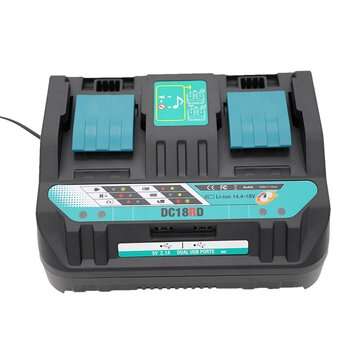 Fast Dual Battery Charger + USB Port Replacement For MAKITA DC18RD 14.4-18V 4A (PLUG: UKPLUG)