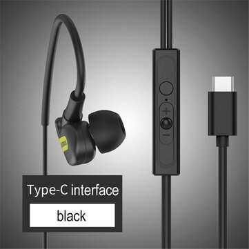 Fanbiya Type-C In-ear Wired Control Earphone HiFi Headphones for Huawei OnePlus (COLOR.: BLACK)
