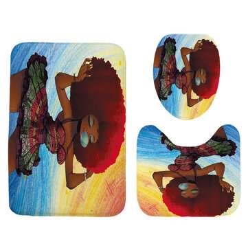 Fashion Girl Waterproof Bathroom Shower Curtain Toilet Cover Mat Non-Slip Rug... (MAT PACKAGE: 3PCS)