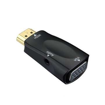 FHD 1080P HDMI Male to VGA 15 Pin Female Adapter Audio Cable Converter for PC Lap... (COLOR.: BLACK)