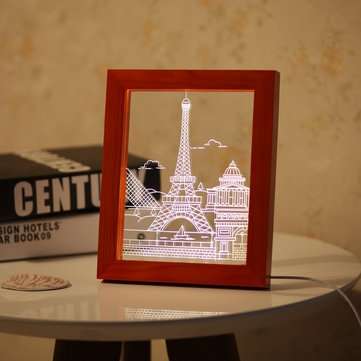 FL-712 3D Photo Frame Illuminative LED Night Light Wooden Eiffel Tower Christm... (COLOR.: LOGCOLOR)