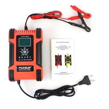 FOXSUR 12V/24V 12A/6A Battery Charger 7-Stage Charging LCD Display Motorcycle & Ca... (PLUG: EUPLUG)