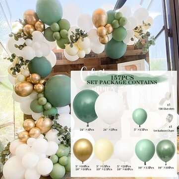 Garland Green Gold Ballon Set for Party Birthday Wedding (TYPE: 157PCSBEANGREENSET)