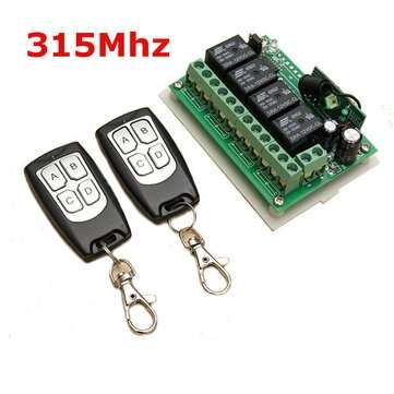 Geekcreit 12V 4CH Channel 315Mhz Wireless Remote Control Switch With 2 Transimitter
