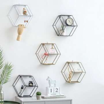 Geometric Metal Iron Storage Wall Shelf Rack Display Organization Home Decor (COLOR: WHITE)
