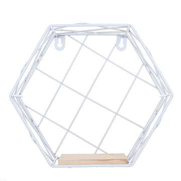 Geometric Iron Craft Wall Book Shelf Rack Storage Industrial Style Home Dec... (PATTERN: GRIDDESIGN)