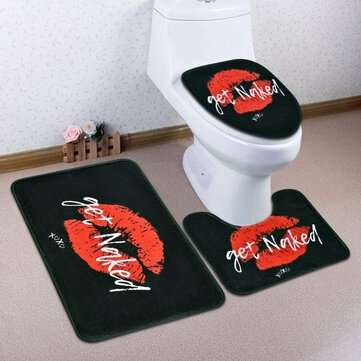 Get Naked Printing Bathroom Shower Curtain Set Toilet Cover Mat Bathroom Non... (TYPE: 3PCSFLOORMAT)