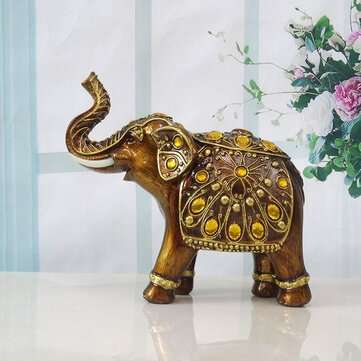 Golden Resin Elephant Ornaments Animal Craft Elephant Statue Wealth Figurine G... (TYPE: ABEACH5PCS)