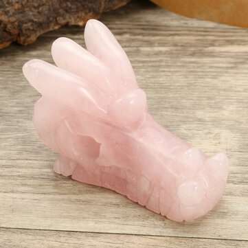 Hand Carved Crystal 4 Colors Dragon Skull Specimens Healing Wand Gemstones Gift Ho... (COLOR.: PINK)