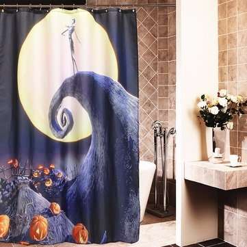 Halloween Nightmare Moon Skull Polyester Shower Curtain Bathroom Decor with 12 ... (SIZE: 150X180CM)