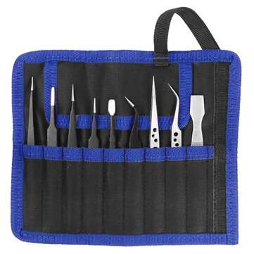 Handskit 9Pcs Tweezers Set Stainless Steel Anti-static Precision Tweezers for Electronic Mobile Phon