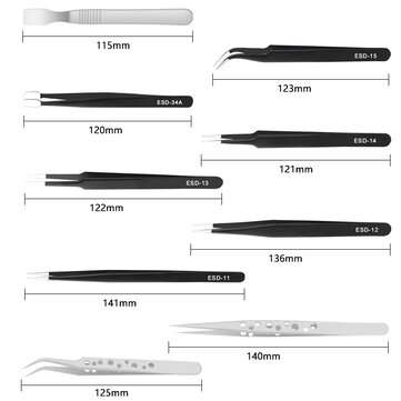 Handskit 9Pcs Tweezers Set Stainless Steel Anti-static Precision Tweezers for Electronic Mobile Phon