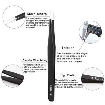 Handskit 9Pcs Tweezers Set Stainless Steel Anti-static Precision Tweezers for Electronic Mobile Phon