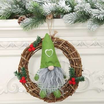 Hanging Non-Woven Hat With Heart Rattan Swedish Santa Gnome Handmade Figurine Hom... (COLOR1: GREEN)