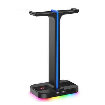 Havit Headphone Stand 2 USB Earphone Hanger Stereo Sound Headphone with RGB Backli... (COLOR: BLACK)