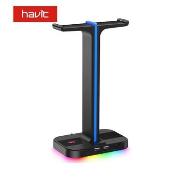 Havit TH650 RGB Gaming Headphone Stand Dual Headset Hanger Holder with Phone Holde... (COLOR: BLACK)