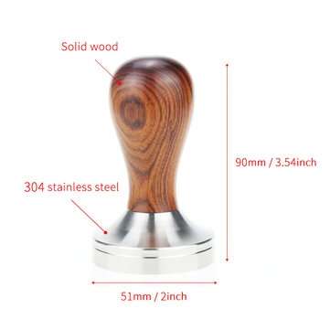 HiBREW 51MM/58MM Tamper Coffee Powder Handle 304 Stainless Steel Solid Wood (TYPE: TYPEA)