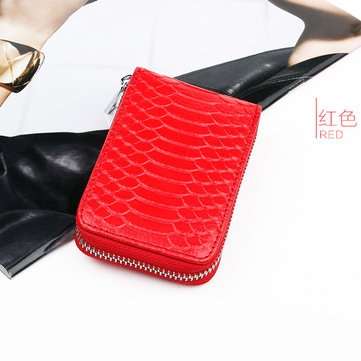 High Quality Zipper Around Genuine Leather Crocodile Pattern Card Holder Wallets Co... (COLOR.: RED)