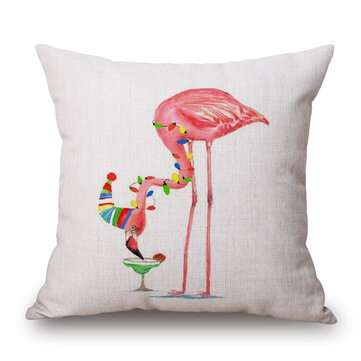 Honana WX-D2 45x45cm Vintage Flamingos Cotton Linen Throw Pillow Case Christmas Waist ... (STYLE: 3)