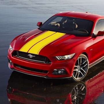 Hood Cover Roof Tail Rally Racing Stripe Decal PVC Body Sticker For Ford Mustang (COLOR.: YELLOW)