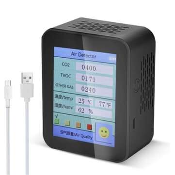 Household Air Quality Detector CO2 Tester with Carbon Dioxide TVOC Value Electric... (COLOR.: BLACK)