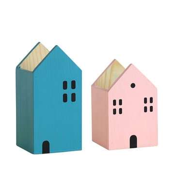 House Shape Wood Pen Holder Desk Organizer Storage Box Storage Case S... (TYPE: SMALL | COLOR: BLUE)