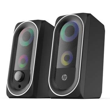 HP DHE6001 Mini Speaker Deep Bass RGB Streamer Light Effect 3.5mm USB Powered Desk... (COLOR: BLACK)